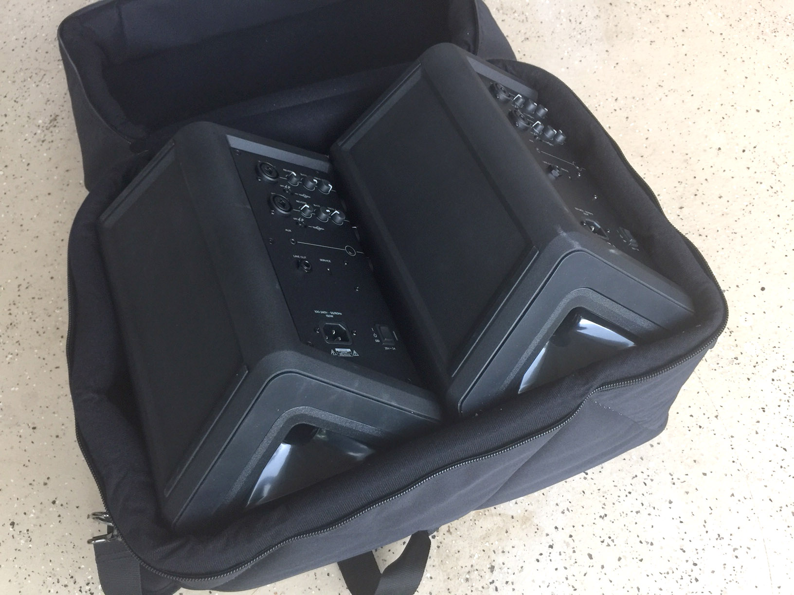 Cajon case with Bose S1s.JPG